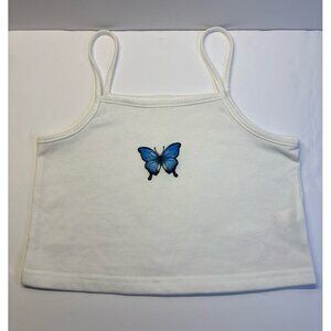 (90s RePop) White‎ Butterfly Cropped Tank Top
